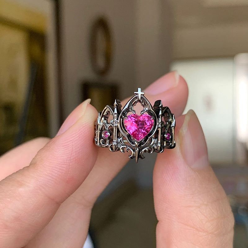 Wholesale Gothic style cross crown open adjustable love ring